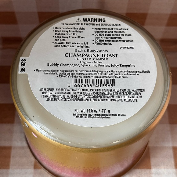 NEW B&BW Champagne Toast 3 wick soy wax blend candle - Picture 3 of 3